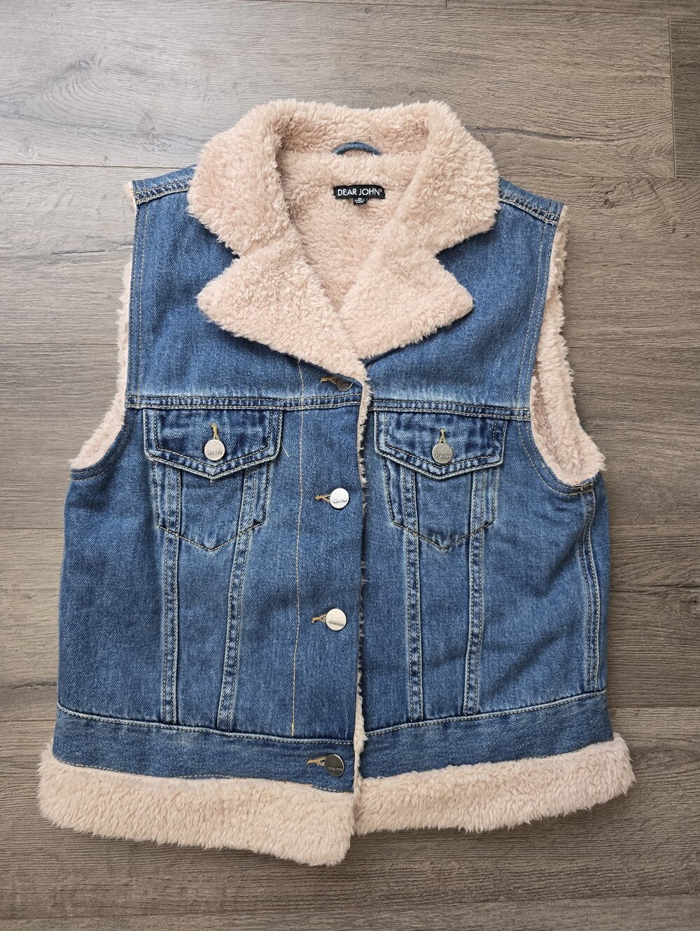 Dear John blue denim vest Sherpa Size Small Cowgirl Cozy Boho Fall Western